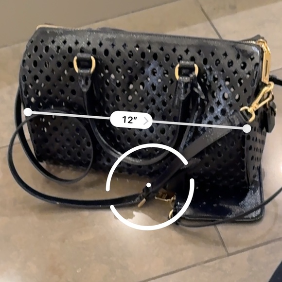 Prada Saffiano Vernice Perforated Bowling Bag with Wallet - Picture 11 of 12